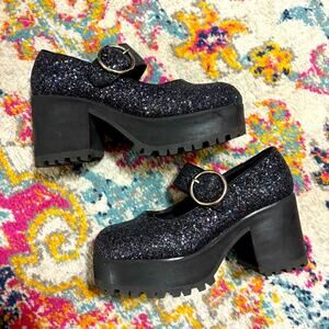 Dolls Kill Black Glitter Platform Heels